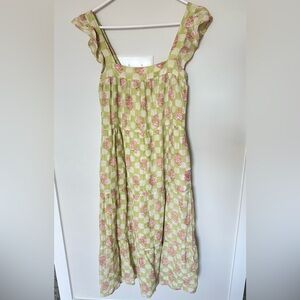 Moonlight Lily Frankie Flutter Sleeve Midi Dress Cotton Silk XS